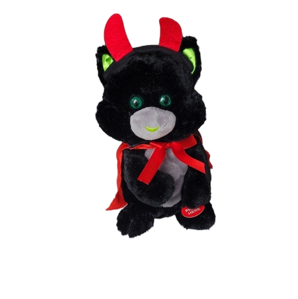 Vintage Spooky Village Halloween Devil Black Cat Plush with Music